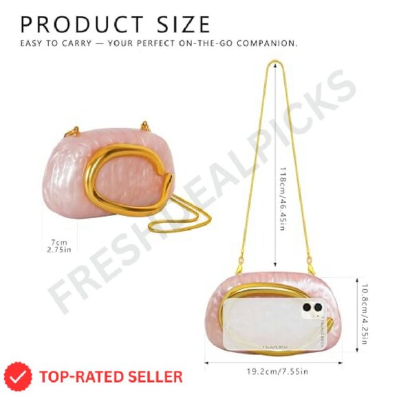 Acrylic Marble Evening Clutch Purse Solid Metal Handle Elegant Formal - Picture 3 of 8